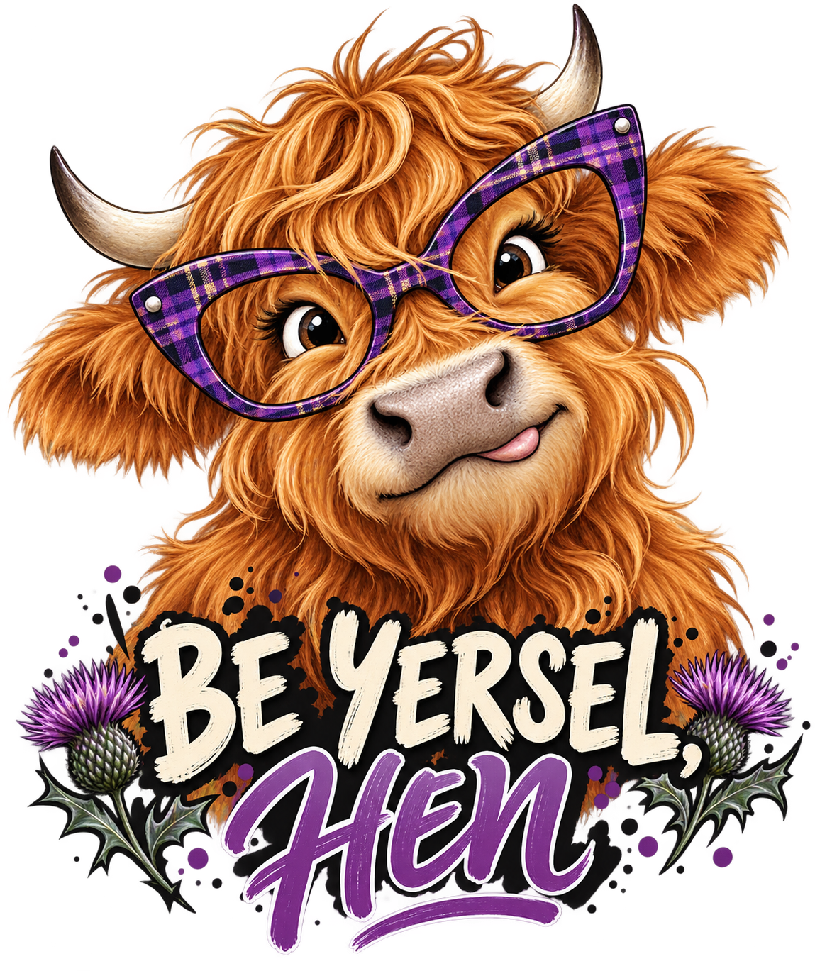 Be Yersel, Hen – Scottish Highland Cow Art
