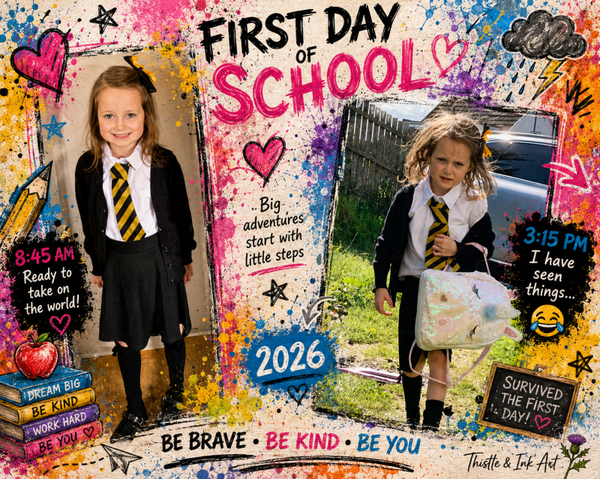 First Day Reality – Personalised Before & After School Print