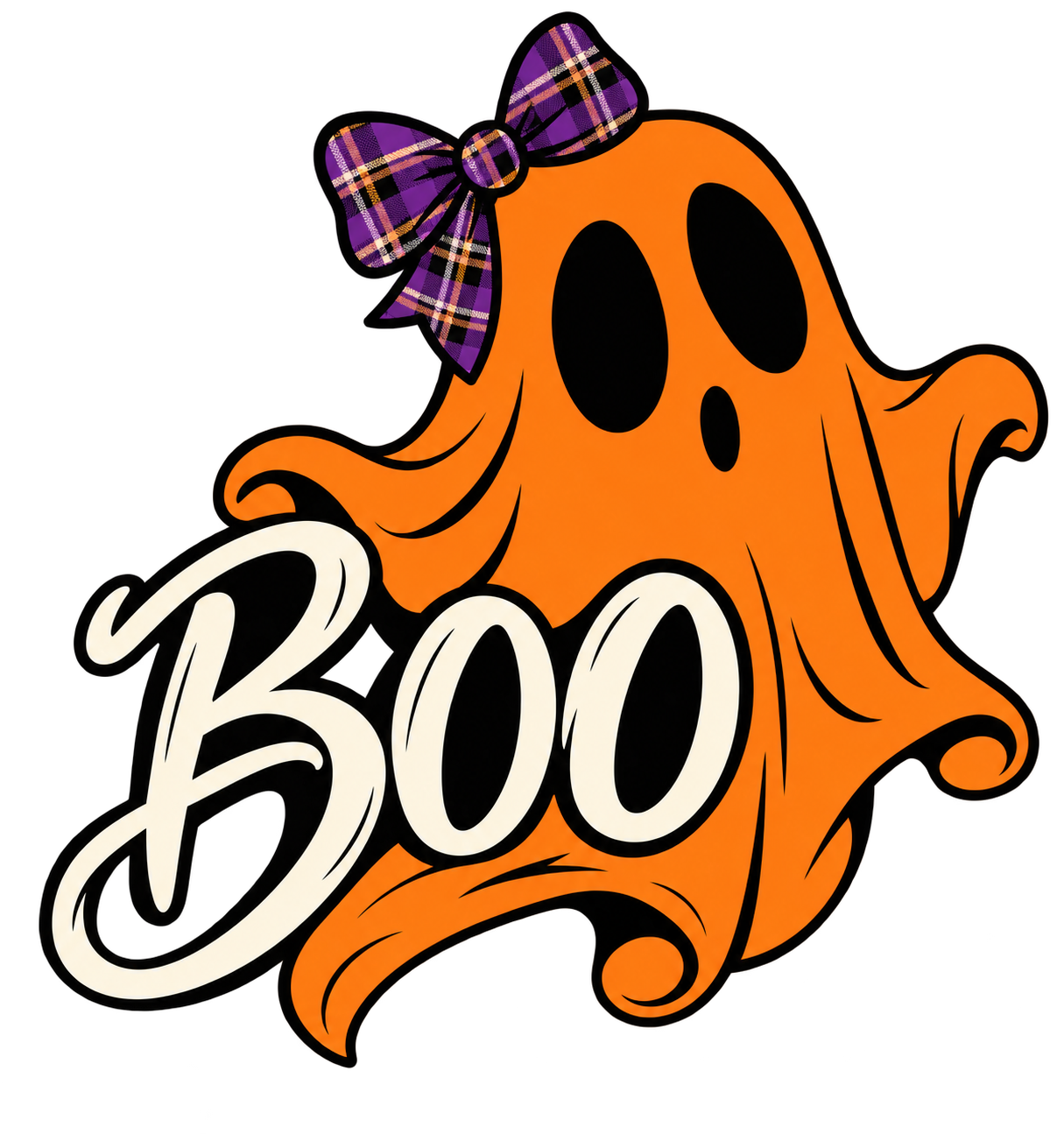 Boo! Orange Ghost with Tartan Bow