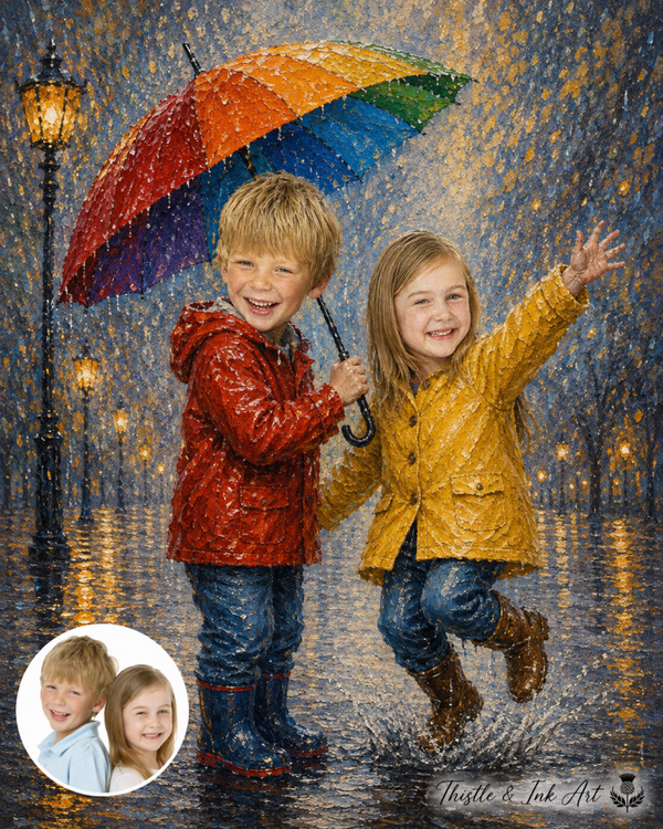Dancing in the Rain – Personalised Brother &amp; Sister Portrait
