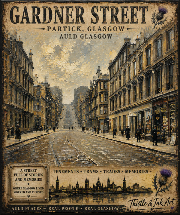 Gardner Street, Partick – Auld Glasgow Oil Painting Art Print