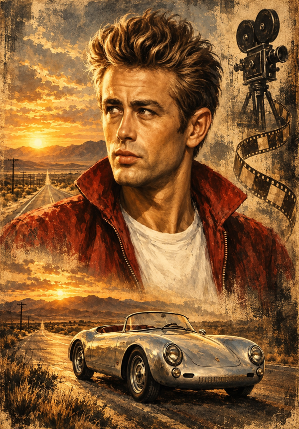 James Dean – Rebel on the Open Road | Vintage Cinema Digital Art Print