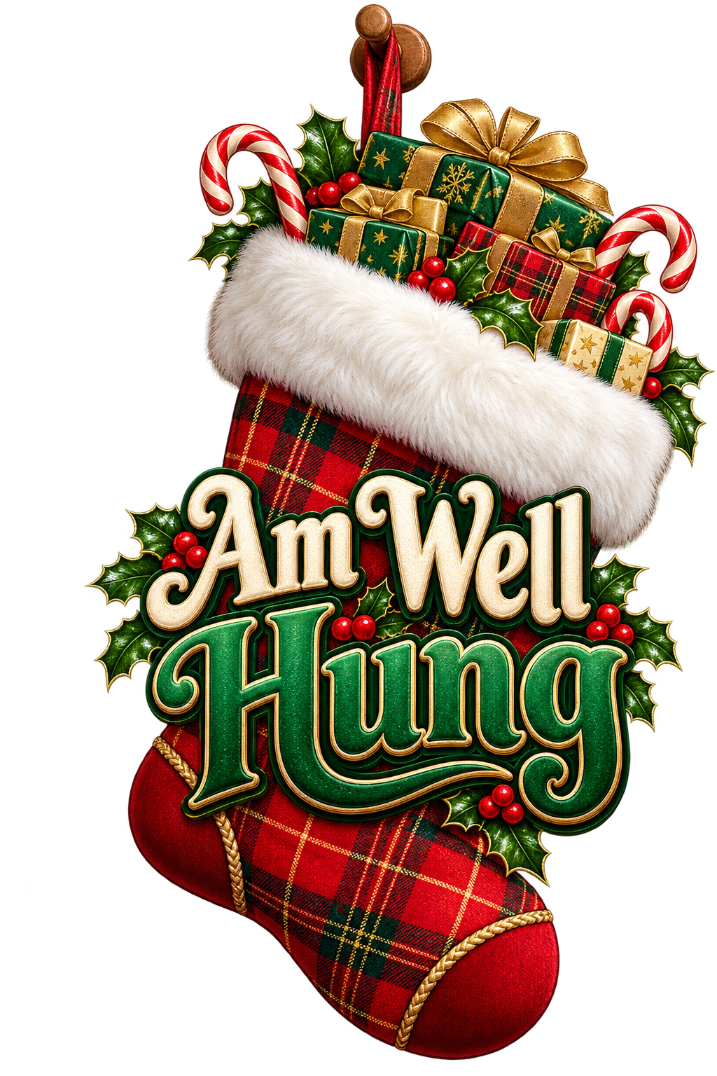 Am Well Hung – Funny Tartan Christmas Stocking PNG