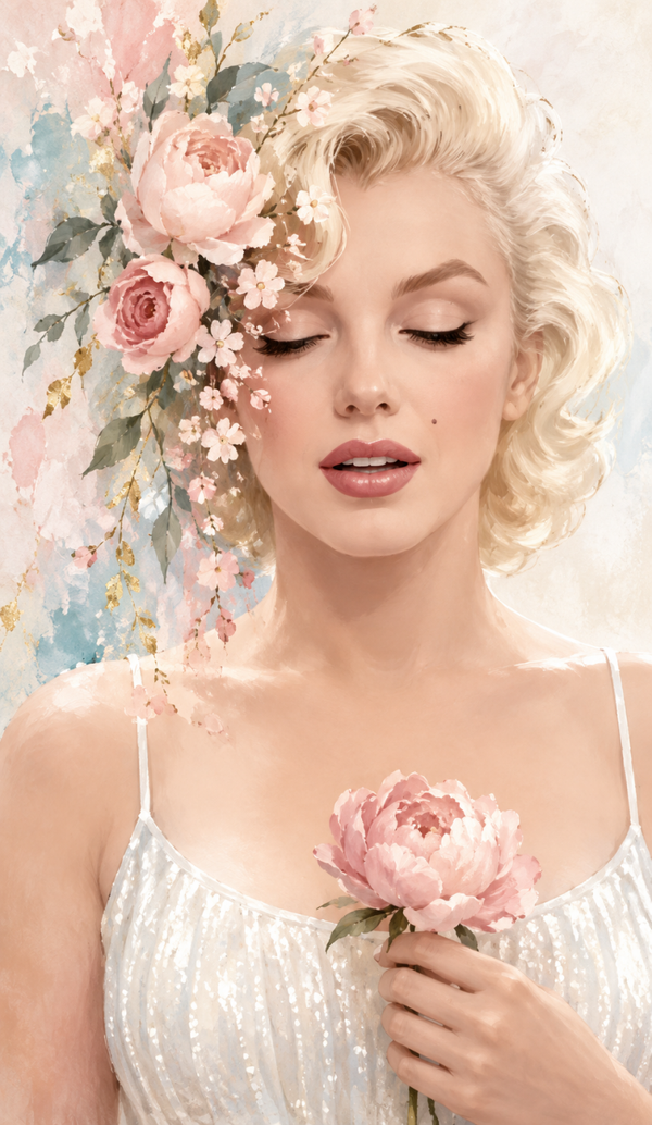 Marilyn Monroe inspired in Blush Peonies – Floral Glamour Digital Art Print