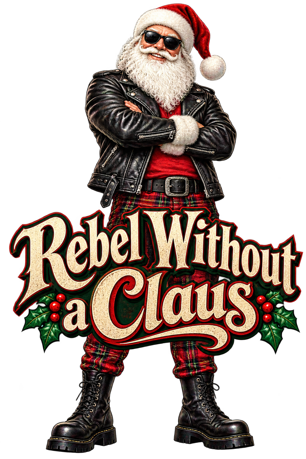 Rebel Without a Claus – Rocker Santa Christmas PNG