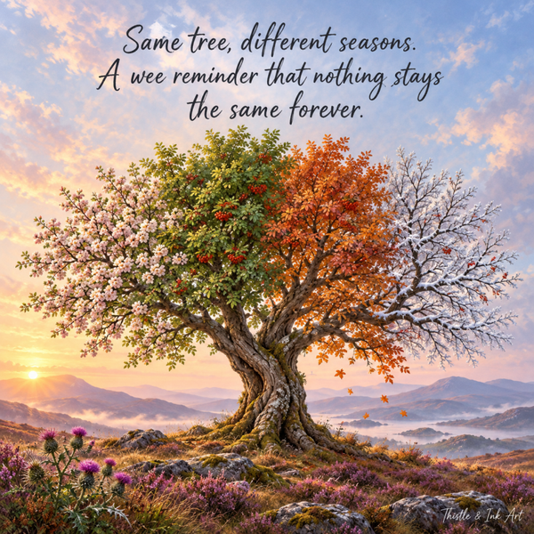 Same Tree, Different Seasons – Scottish Inspirational Digital Art Print