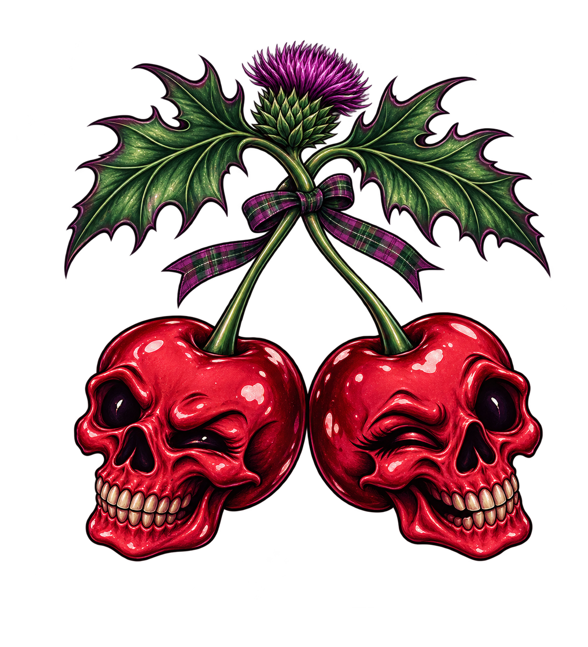 Scottish Skull Cherries & Thistle