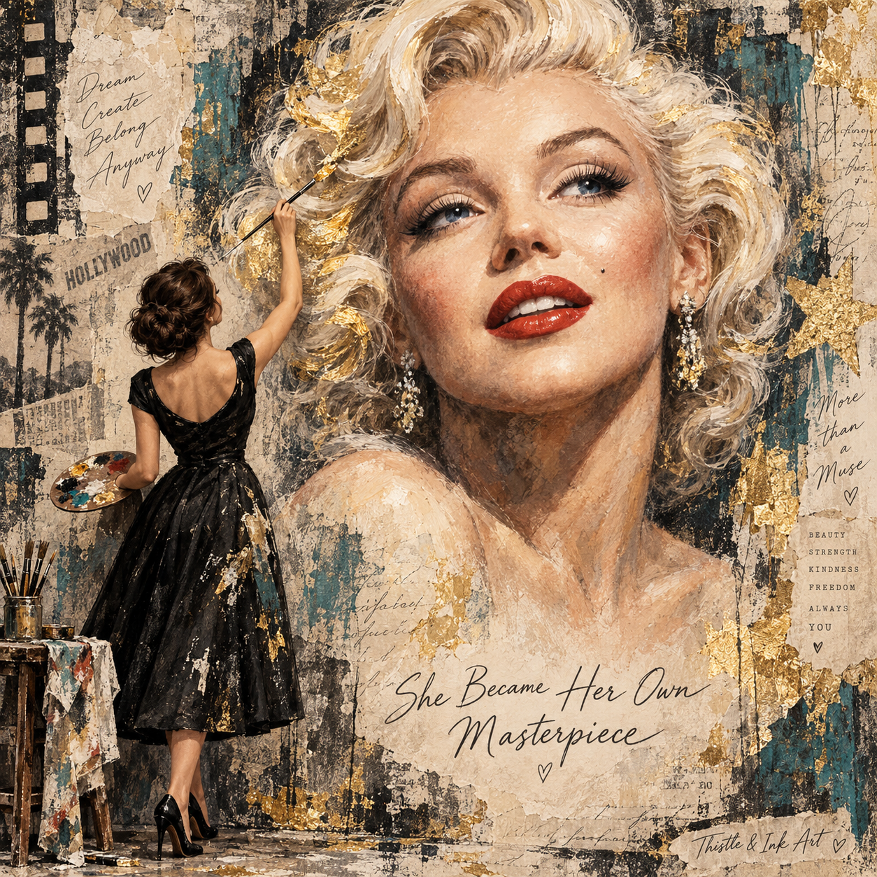 She Became Her Own Masterpiece – Hollywood-Inspired Digital Art Print