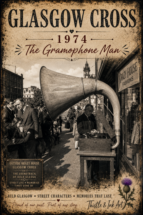 Glasgow Cross 1974 Gramophone Man | Glasgow Art Print