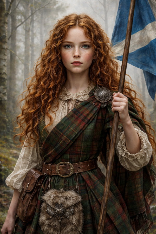 Celebrate the strength and beauty of Scotland with this stunning Highland-inspired artwork featuring a proud Scottish lass draped in tartan beside the Saltire. A timeless piece perfect for bringing Scottish heritage into your home.  ✓ Instant digital down