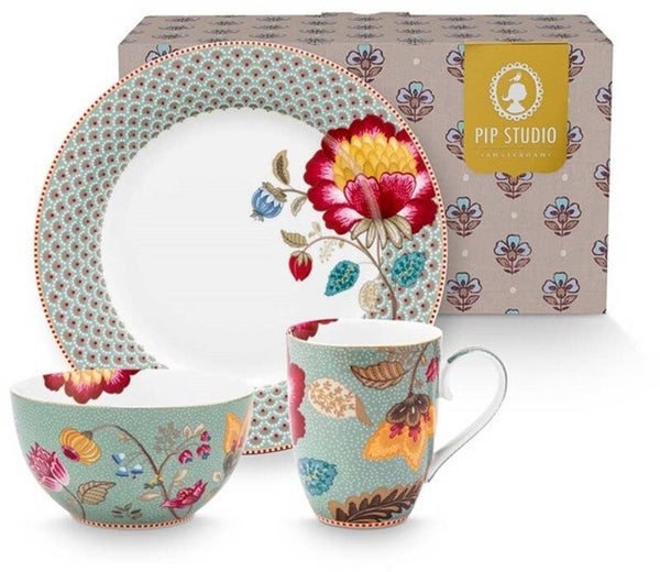 Pip studio-Ontbijtset 3 delig-Blooming Tales Fantasy Blue-Porselein