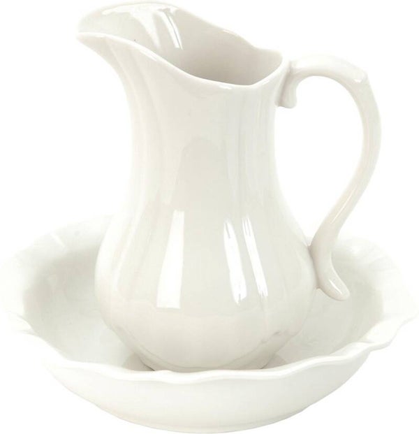 Clayre & Eef Lampet set Wit Keramiek Rond Waterkan Decoratieve Schenkkan