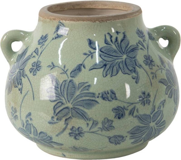 Bloempot 17x16x13 cm Groen Blauw Keramiek bloemen