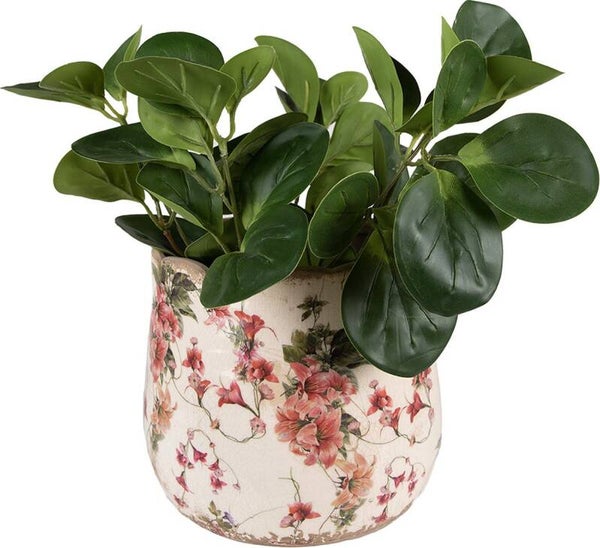 Clayre & Eef Bloempot Ø 18x16 cm Roze Beige Keramiek Bloemen