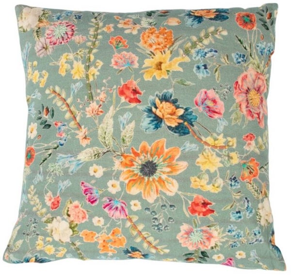 Mars&More kussen geborduurd wilde bloemen all over petrol 45x45cm