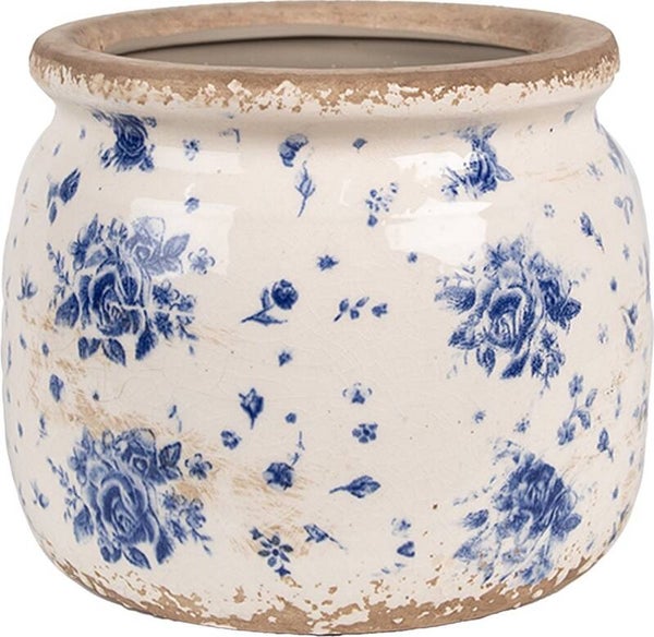 Clayre & Eef Bloempot Binnen Ø 16x13 cm Beige Blauw Keramiek