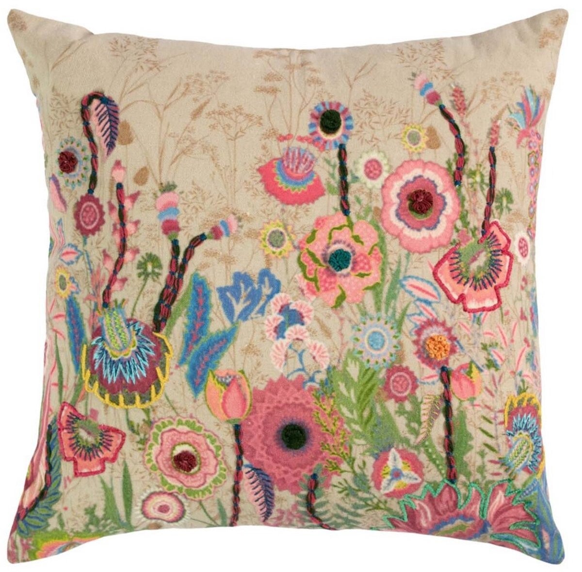 Mars&More Kussen geborduurd met wilde bloemen kleurrijke mix 45x45cm