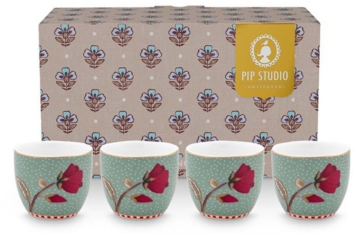 Pip studio-Set/4 Eierdoppen-Blooming Tales Fantasy Bleu-Porselein