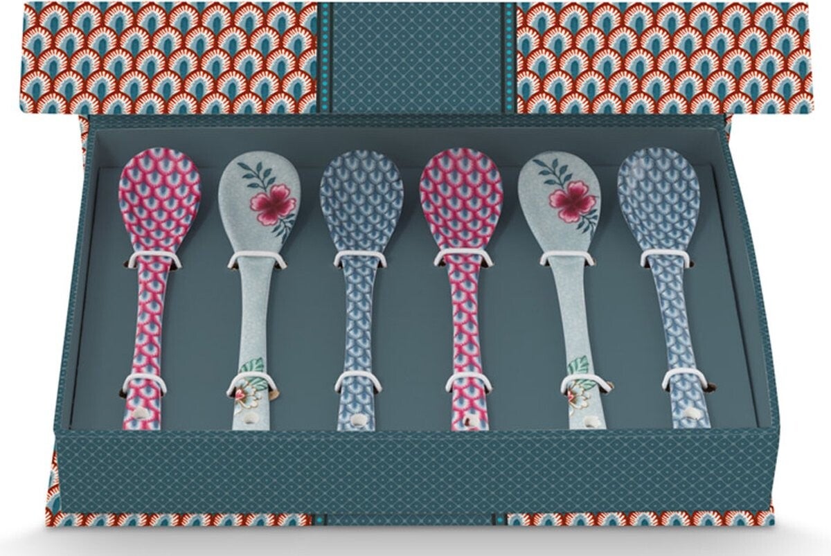 Oriental Flower Festival Set/6 Theelepels Blauw