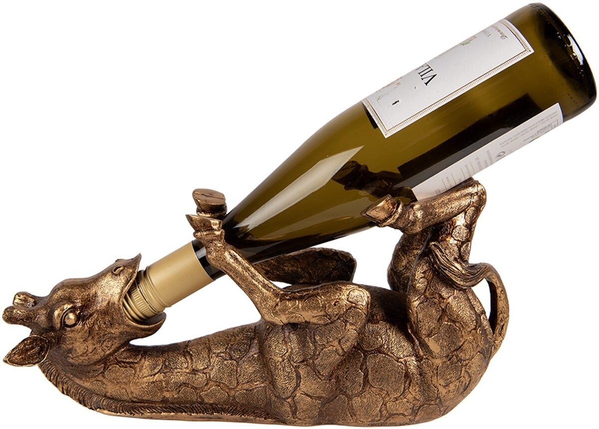 Flessenhouder Giraf 33x13x16 cm Goudkleurig Kunststof