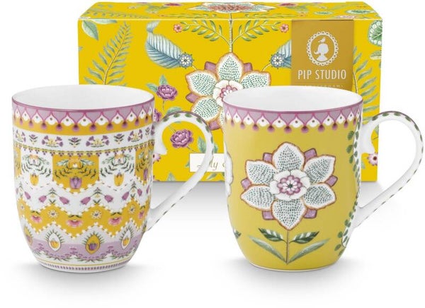 Pip Studio - Lily & Lotus Yellow - Set van 2 Mokken - 200ml - Vaatwasserbestendig