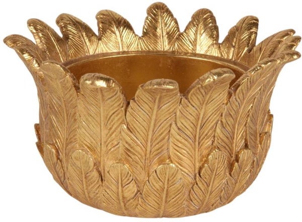 Baroque - Opberger - Vaas/bloempot met verenmotief 8,8 cm - Goud - Hars - 8.8x15x15 - Polyresin