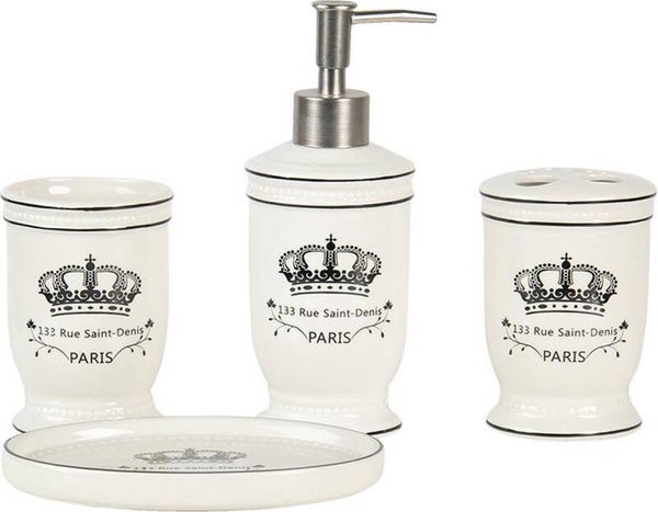 Badkamerset Set van 4 Beige Zwart Keramiek Kroon Paris