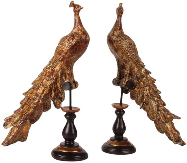 Baroque - Pauw op Voet - set van 2 - goud - Resin - 41x26x11 cm - Polyresin