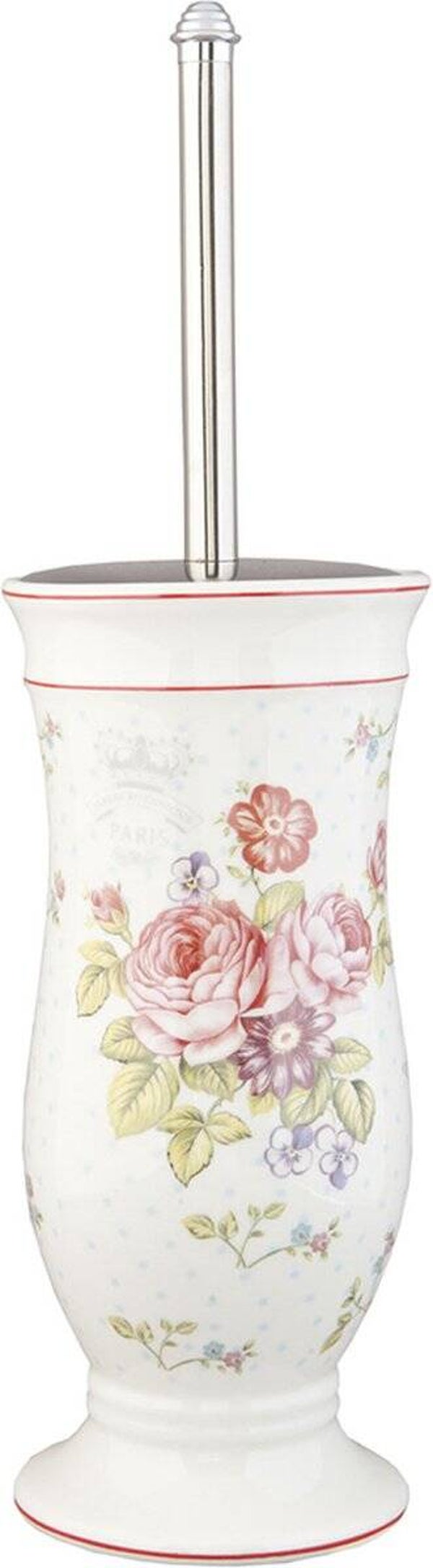 Clayre & Eef WC Borstel met Houder Ø 12x26 cm Wit Roze Keramiek