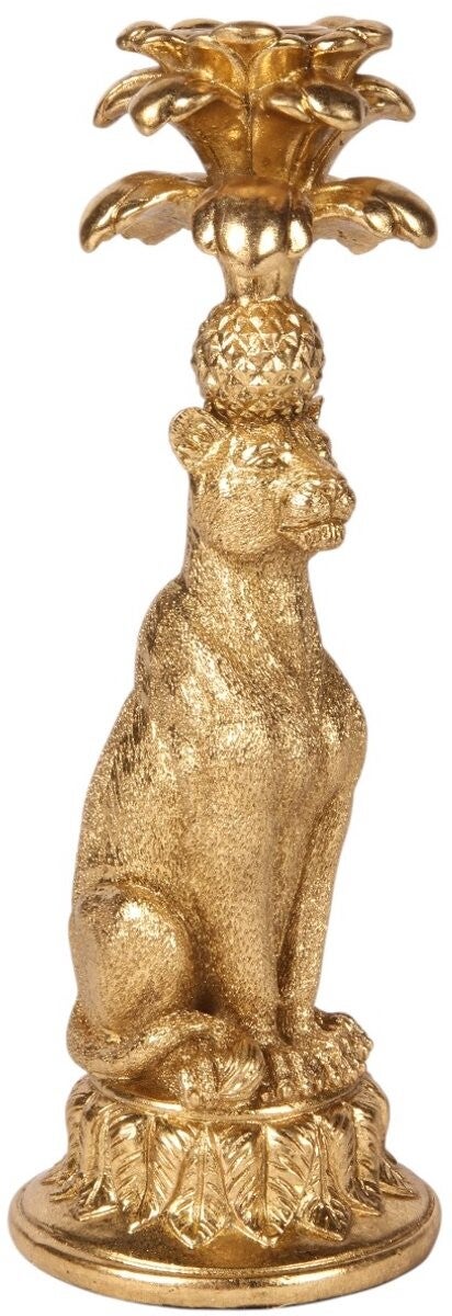 Baroque - Kandelaar Luipaard 23,5 cm - Goud - Resin - 23.5x9x8.5 - Polyresin