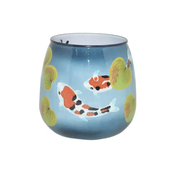 Colmore by Diga Vaas metaal handbeschilderd vissen blue enamel IR 21x21x19 cm