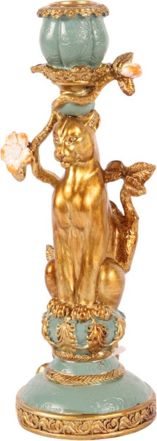 Baroque- Kandelaar Luipaard 25.5 cm - Goud - Resin - 25.5x10x8.5 - Polyresin
