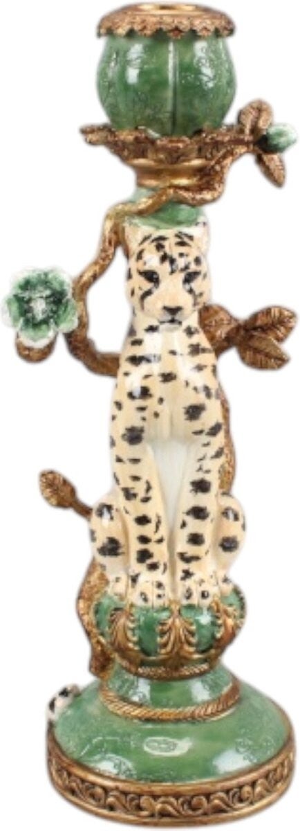 Baroque -Kandelaar Luipaard 25.5 cm - Resin - 25.5x10x9 - Polyresin
