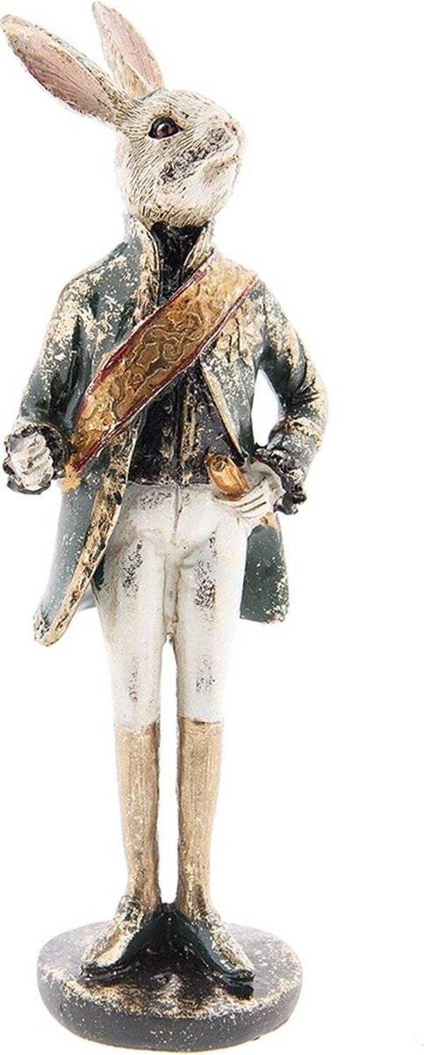 Clayre & Eef Decoratie Beeld Konijn 7*7*23 cm Wit Groen