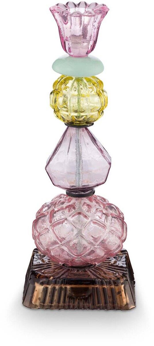 Pip Studio Kaarsenhouders - Beads - Kandelaar van Glas - Lila - 23.5cm