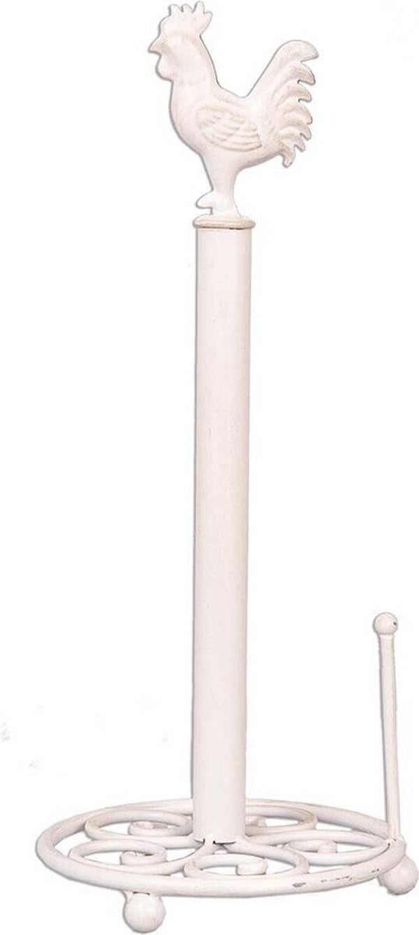 Clayre & Eef Keukenrolhouder Haan Ø 18x43 cm Wit Ijzer Rollenhouder