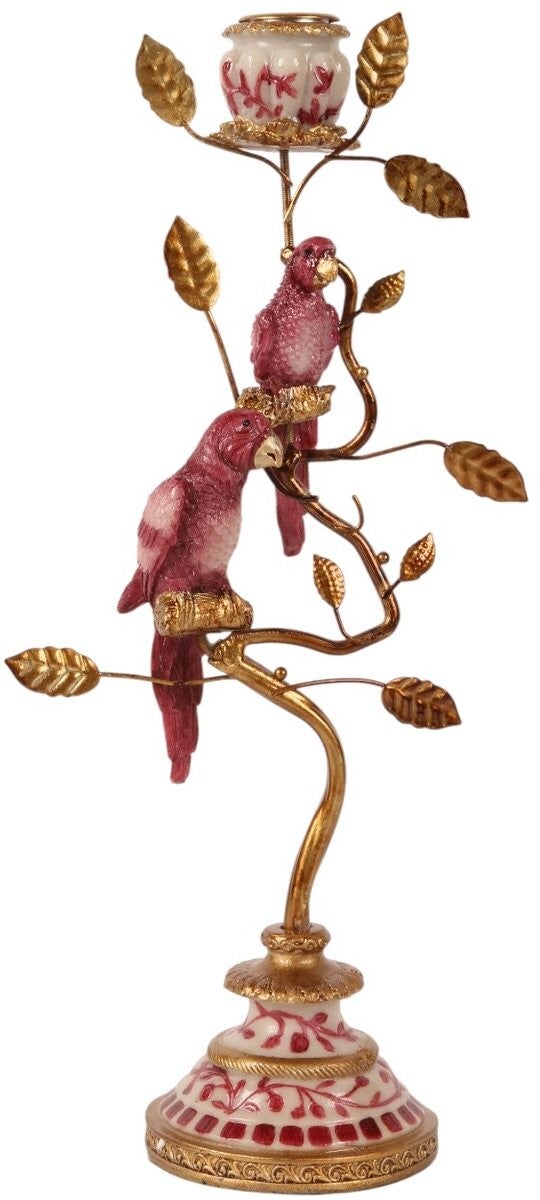 Baroque - Kandelaar Papegaai 32.5 cm - Rood - Resin - 32.5x14x9 - Polyresin