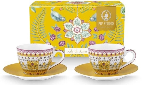 Pip Studio - Lily & Lotus Yellow - Espresso kop en schotel - set van 2 - 145 ml