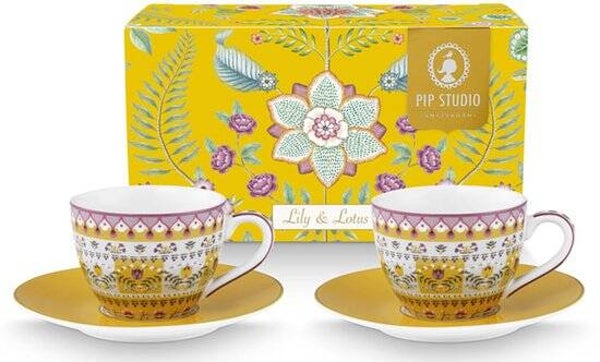 Pip Studio - Lily & Lotus Yellow - Espresso kop en schotel - set van 2 - 145 ml