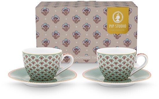 Pip studio-Espressokopjes en schotels -Blooming Tales Fantasy blue-Set van 2-120ml-Porselein