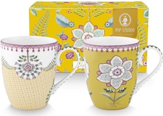 Pip Studio - Lily & Lotus Yellow - Set van 2 Mokken - 350ml - Vaatwasserbestendig