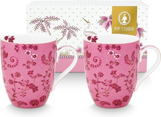 Jolie Pink set van twee Roze mokken - inhoud: 350ml - Porselein