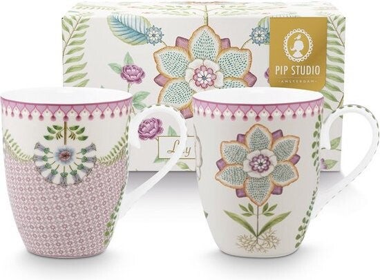 Lily & Lotus mok set/2 - 350ml - set van 2 Large bekers - Lila - porselein