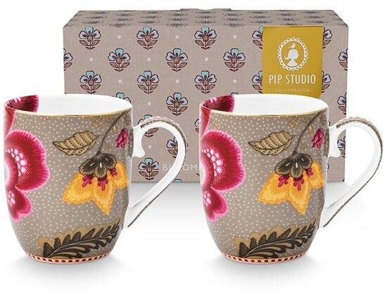 Pip studio-Mok klein-Blooming Tales Fantasy Khaki-Set van 2-200ml-Porselein