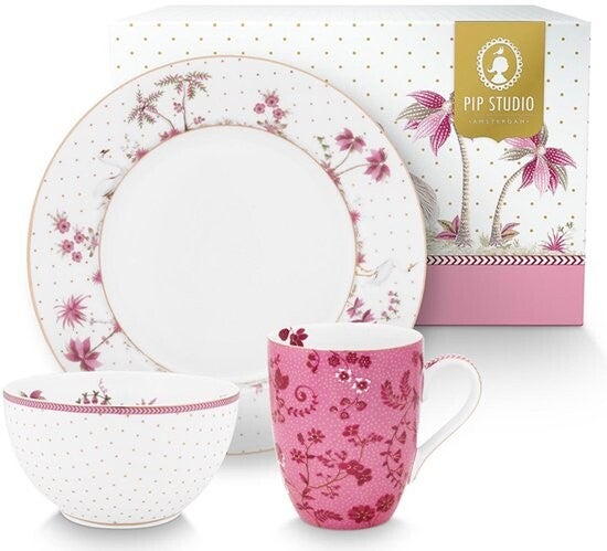 Ontbijt Set/3 Jolie Roze porselein