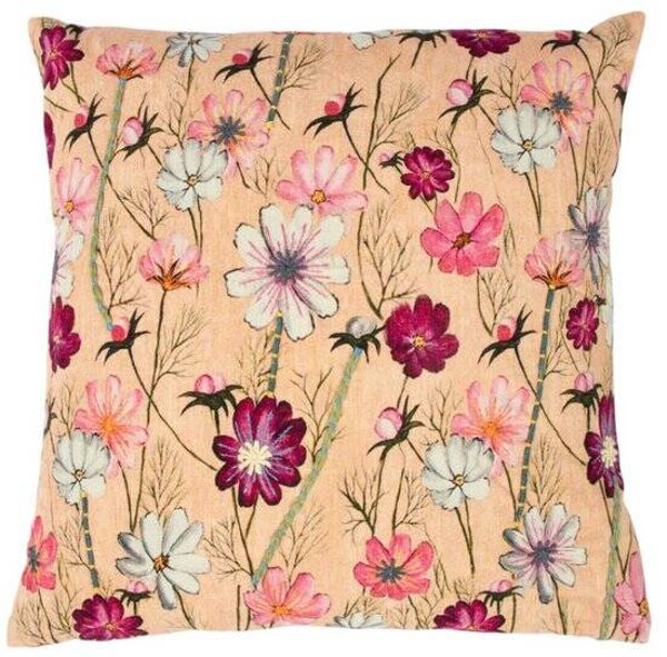 Mars&More kussen geborduurd wilde bloemen rozenbottel beige 45x45cm