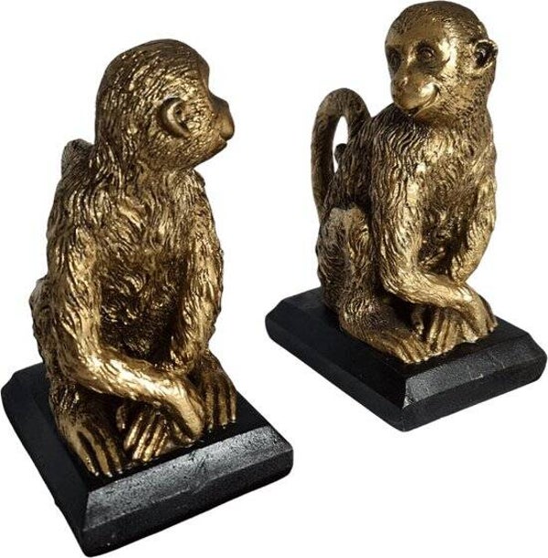 Baroque-Boekensteun- apen-Set van 2-Goud-14x10x18 cm