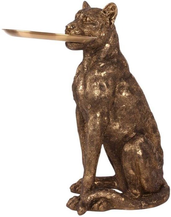 Baroque - Luipaard met Dienblad 62 cm - Goud - Resin - 62x56.5x36.5 - Polyresin
