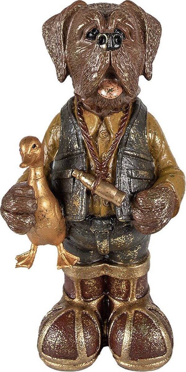 Beeld Hond 16x14x34cm Bruin Groen polyresin