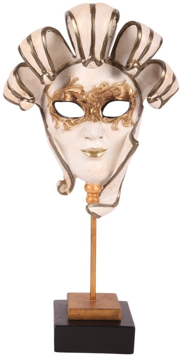 Baroque - Masker op Voet 35 cm - Wit/Goud - Resin - 35x18x9 - Polyresin